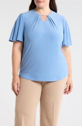Anne Klein Pleat Neck Bell Sleeve Top in Lagoon at Nordstrom Rack, Size 3X