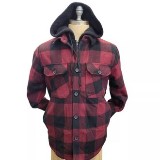 Hedge Mens Sherpa Plaid Jacket In Red