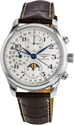 Longines Master Collection Moonphase 42mm Silver Chronograph Dial Leather Strap Mens Watch L2.773.4.78.3