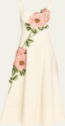 Lela Rose Peony Embroidered Sleeveless Midi Dress