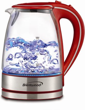 Brentwood Tempered Glass Tea Kettles, 1.7-Liter, Red