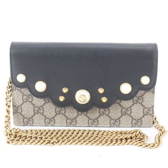 Gucci Beige Black Leather Coated Canvas Chain/Shoulder Wallet (Pre-Owned)