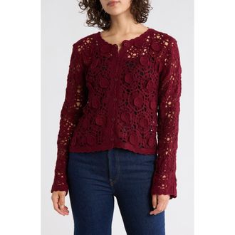 Forgotten Grace Open Stitch Button Cardigan in Burgundy at Nordstrom Rack, Size X-Large
