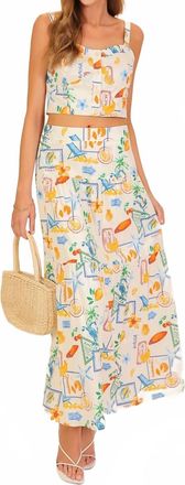 Lumiere Vacay Santorini Postcard Top & Maxi Skirt Set In Multicolor