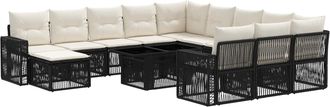vidaXL Conjunto De Sof&aacute;s De Jard&iacute;n 13 Uds. Negro Y Blanco Crema Vidaxl