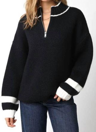 Olivaceous Quarter Zip Sweater In Black/cream