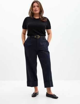 Contemporaine Womens Cuffed structured pant Fit: Wide leg, high rise