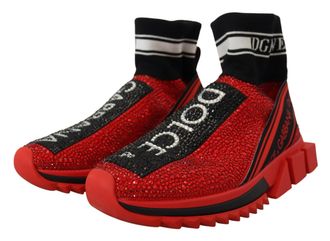 Dolce & Gabbana Womens Red Bling Sorrento Sneakers Socks Shoes Cotton