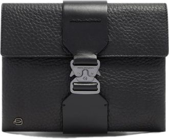 Piquadro Leren Clutch met Rauwgesneden Randen - Heren - Schoudertassen - Zwart - ONE Size - Leer - Tassen
