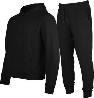 Generic Mens Regular Fit Tracksuit Full Set, Zip Up Hoodie Sweatshirt Top, Sport Running Jogging Jacket with Joggers Bottom Pant- Black XXL