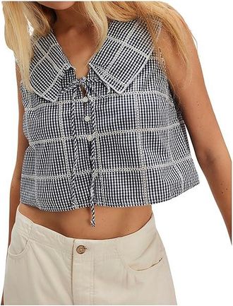 Free People Waiting For Me Top Womens Clothing Navy Combo : LG (Womens 12-14), Cotton