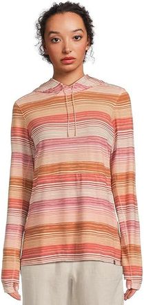 L.L.Bean Everyday SunSmart(r) Long-Sleeve Stripe Hooded Pullover Womens Clothing Sienna Brick Stripe : XL, Elastane/Lyocell/Polyester