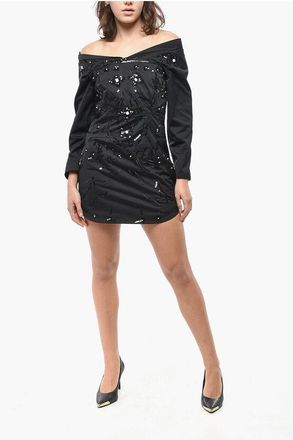 Dsquared2 Off-Shoulders 80S PROM Minidress Embellished with Sequins size 40