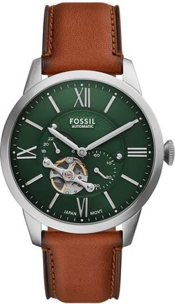 Fossil Townsman Automatic Leather Strap Watch, 44mm in Brown at Nordstrom