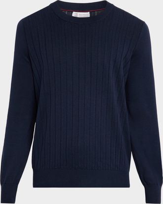 Brunello Cucinelli Mens Cotton Rib Crewneck Sweater