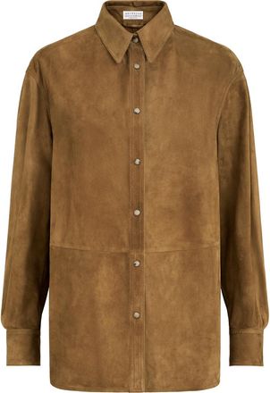 Brunello Cucinelli Suede shirt with monili in Light Brown at Nordstrom, Size 38 It