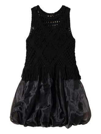 Twin-Set crochet-trimmed bubble mini dress - women - Cotton/Polyamide - L - Black