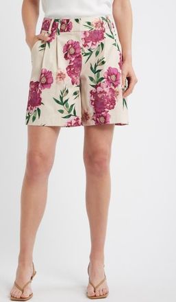 Tahari by ASL Floral Bermuda Shorts in Sand Berry Floral at Nordstrom, Size 12