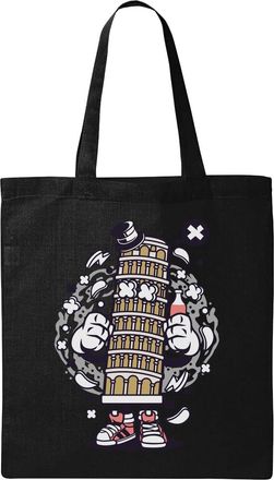 Generic Pisa Tower Hip Hop Styled Italy Architecture Natural Ecological Cotton Tote Bag Black