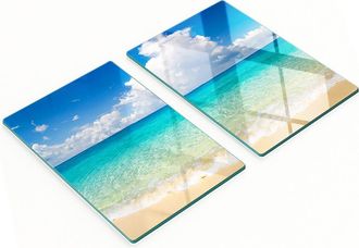 OEM Tablas De Servir De Cristal Para Cocina Con Estampado De Playa Paradis&iacute;aca, 2 X 40 X 52 Cm