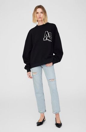 Anine Bing Miles Oversized Sweatshirt Letterman in Black at Nordstrom, Size Xx-Small