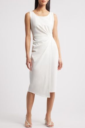 Connected Side Knot Sleeveless Sheath Midi Dress in Ivory at Nordstrom, Size 12