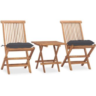 vidaXL Set Comedor De Jard&iacute;n Plegable 3 Piezas Madera De Teca Cojines Vidaxl