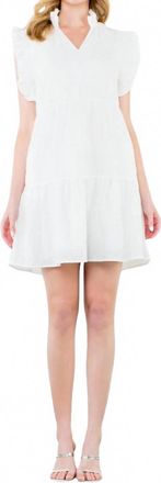 THML Clothing Ruffle Trim Textured Dress In White