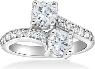 Pompeii3 2 Carat Forever Us Two Stone Round Diamond Engagement Ring 14K White Gold Size Selectable
