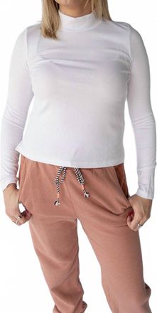 Sundry Long Sleeve Mock Neck Top In White