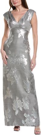 Lela Rose V-neck Wool-Blend Gown