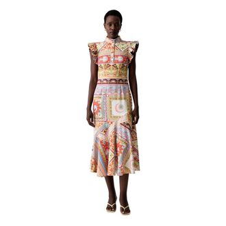 Never Fully Dressed Flared Satin Midi Jurk - Dames - Casual kleedjes - Veelkleurig - L - Satijn - Kleedjes