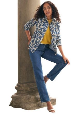 Jessica London Classic Cotton Denim Jacket in Medium Stonewash at Nordstrom, Size 28