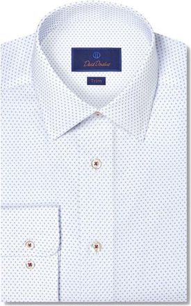 David Donahue Trim Fit Micro Neat Print Dress Shirt in White/berry at Nordstrom, Size 16.5