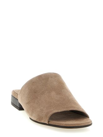 Brunello Cucinelli Womens Brown Calfskin Slides Shoe