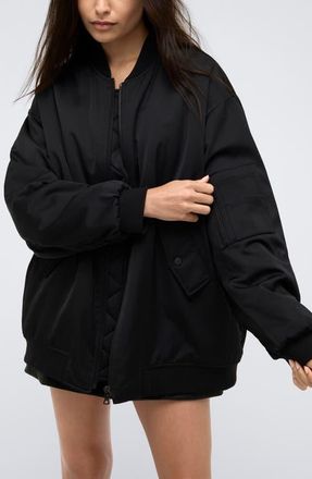 Kenneth Cole Oversize Satin Bomber Jacket in Black at Nordstrom, Size X-Large