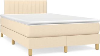 vidaXL Cama Box Spring Con Colch&oacute;n Y Luces Led Tela Crema 120x190 Cm Vidaxl