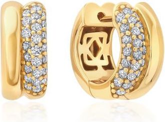 Crislu Pavé Double Huggie Hoop Earrings in 18Kyg/Clear Stone at Nordstrom