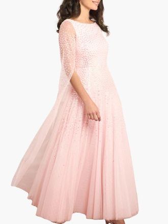 Needle & Thread Sunrise Sequin Cape Sleeve Ankle Gown in Peony Pink at Nordstrom, Size 12