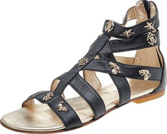 Roberto Cavalli Black Leather Embellished Sandals