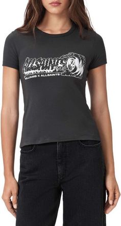 AllSaints Stevie Graphic Print Burnout T-Shirt in Washed Black at Nordstrom, Size X-Small