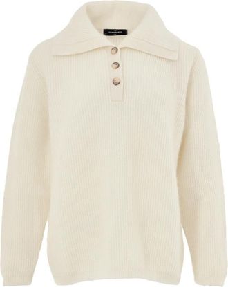 Gran Sasso Maglia Collo Polo a Coste Inglesi - Dames - V-hals truien - Wit - XL - Wol - Truien & Vesten