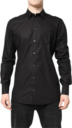 Dolce & Gabbana Zwarte Katoenen Slim Fit Overhemd - Heren - Zakelijke Overhemden - Zwart - S - Katoen - Overhemden
