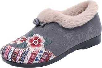 Generic Dritnow Boots, womens warm floral winter ankle Embroidery boots Cozy, Lightweight & Non-Slip Everyday Shoes (Grey,8.5)