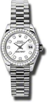 Rolex Lady-Datejust 26 White Dial Platinum President Automatic Ladies Watch 179136WDP