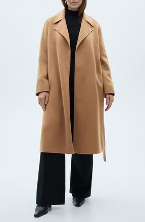 Mango Belted Handmade Wool Blend Coat in Medium Brown at Nordstrom, Size Small