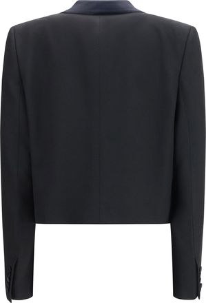 Tom Ford Womens Cropped Single-Breasted Jacket Black-Deep Blue Navy Wool Black/deep