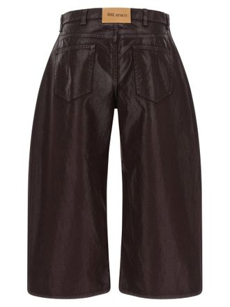 The Attico Coated Cotton Wide-Leg Cropped Jeans - brown