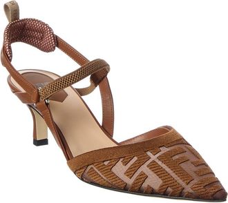Fendi Fendi Ff Colibri Lite Medium Mesh & Leather Slingback Mule