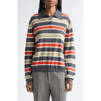 Zankov Ryan Stripe Merino Wool Polo Sweater in Charcoal Melange at Nordstrom, Size X-Small